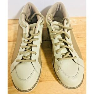 Brunswick Bowling Shoes Mens Size 9 Tan Beige Lace Up Leather Pre Owned